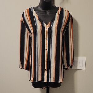 Maurices Gold and Black 3/4 Sleeve Button Down Blouse